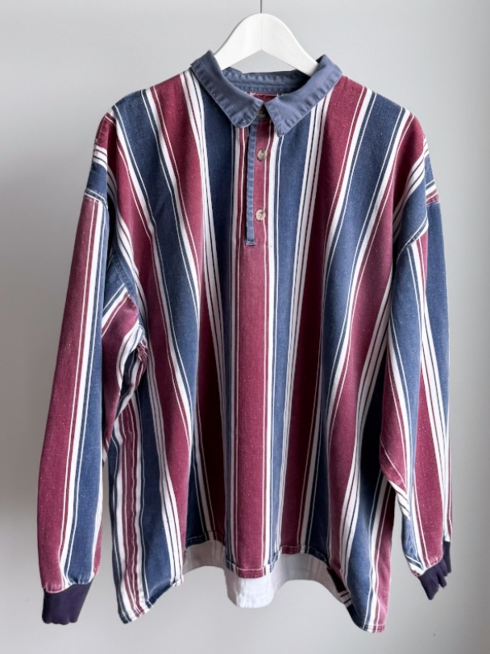 Vintage Northern Elements Distressed Striped Pullover Polo Shirt XL Oversized